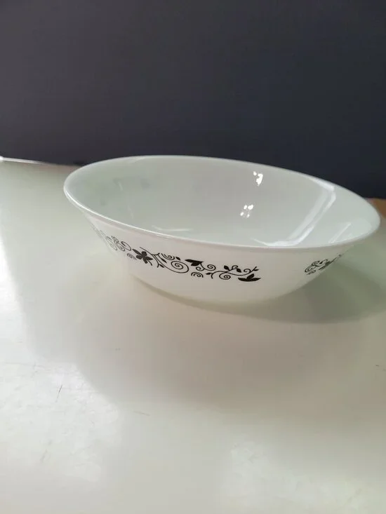 Corelle By Corning Winding Gate White Bowl Black Floral Swirl Pattern 8.5" Diame - Picture 8 of 9